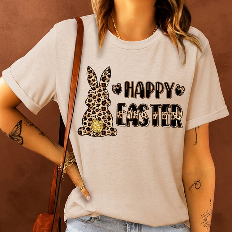 Leopard Easter Bunny Print T-Shirt
