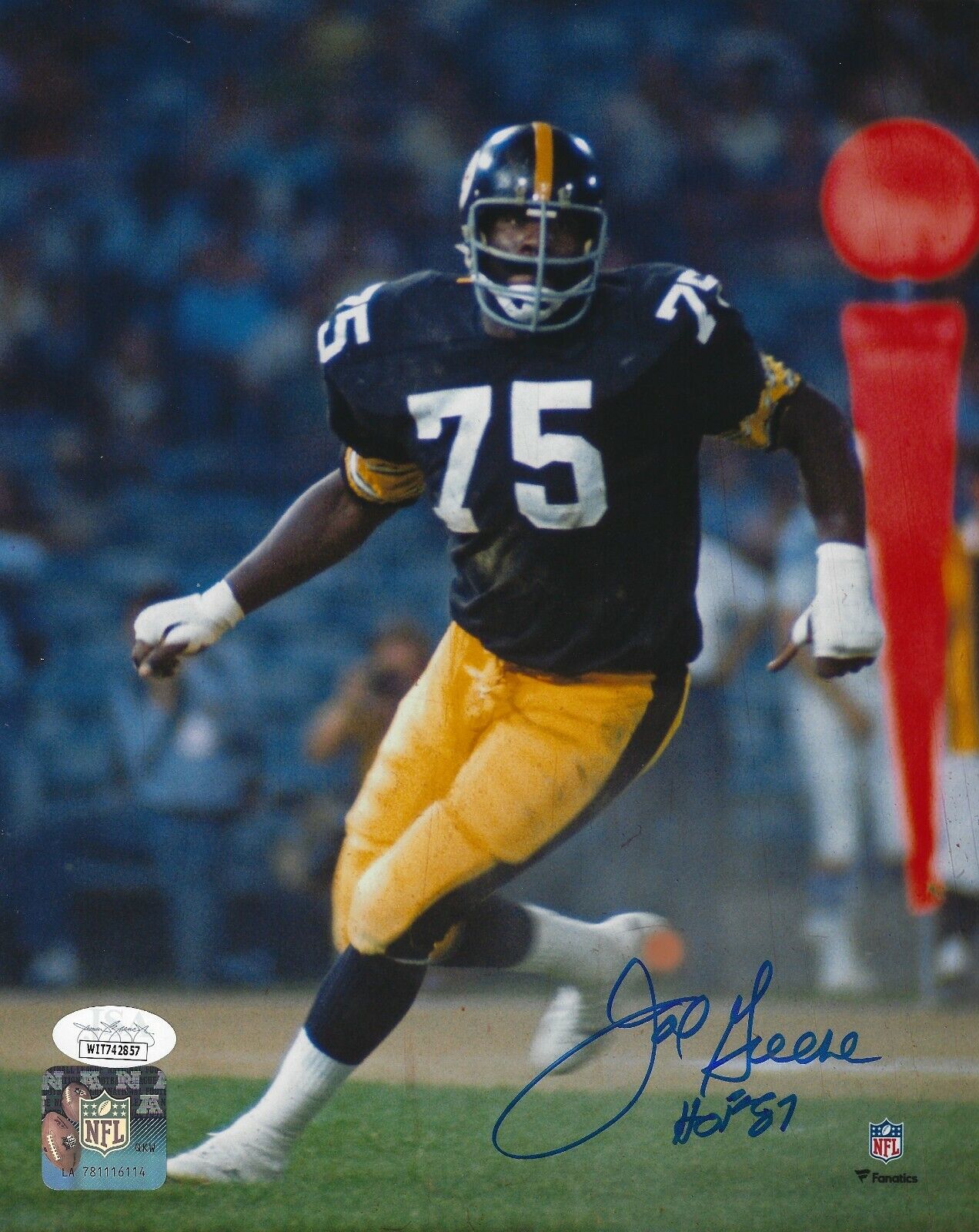 Signed 8x10 JOE GREENE HOF 87 Pittsburgh Steelers Autographed Photo Poster painting w JSA COA