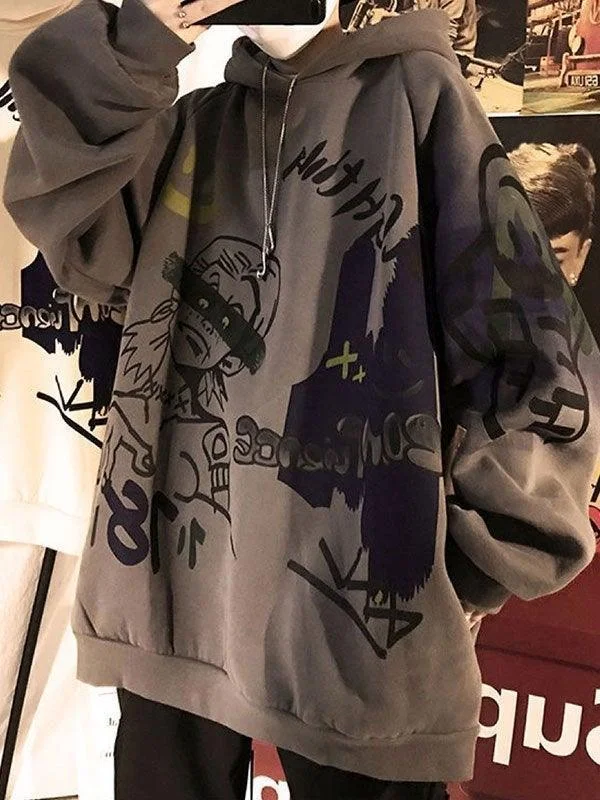 Brownm Men's Oversize Graffiti Print Hoodie