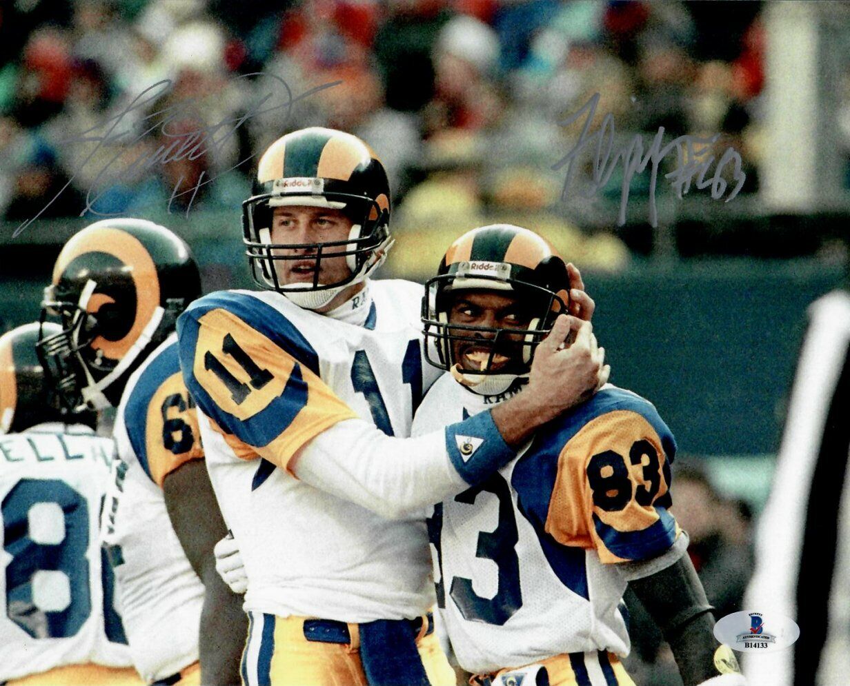 Jim Everett Willie Flipper Anderson Signed 8x10 Photo Poster painting Rams Hugging Beckett COA