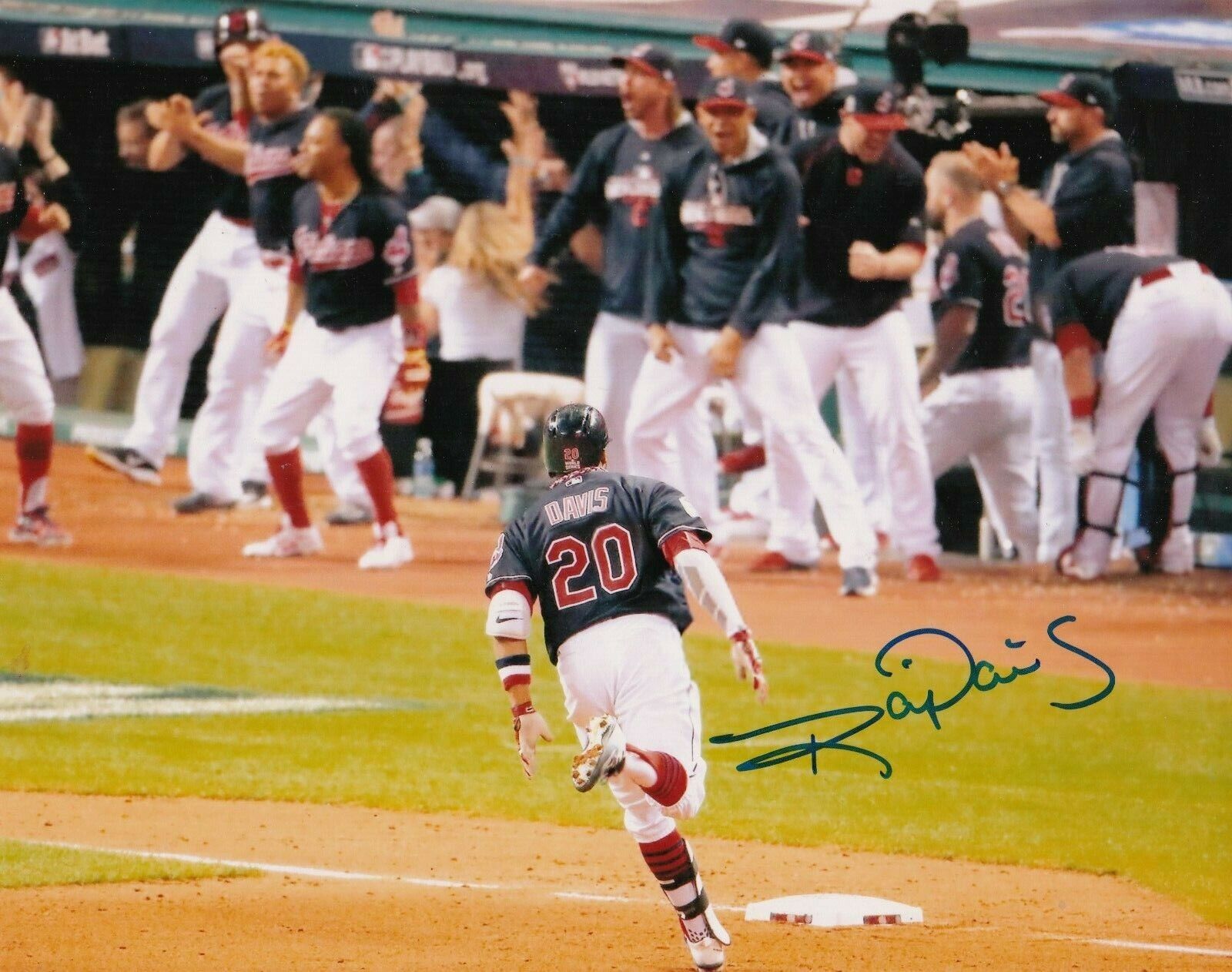 RAJAI DAVIS CLEVELAND INDIANS WORLD SERIES HOME RUN ACTION SIGNED 8x10