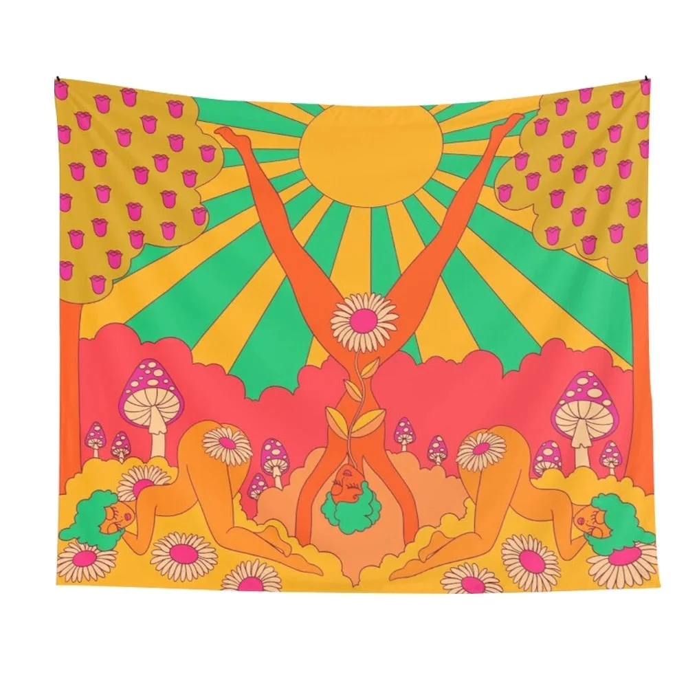 Vintage Sun Tapestry Wall Hanging 80s Retro Boho Decoration Home Decor Magic Tarot Tapestry Wall Decor Psychedelic Wall Prints