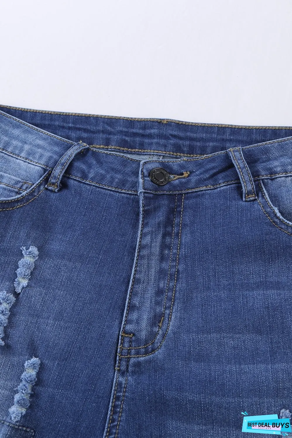 Fashion Blue Ripped Plaid Straight Legs Boyfriend Jeans