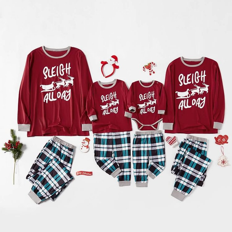 Christmas Reindeer Top And Plaid Pants Family Matching Pajamas Set