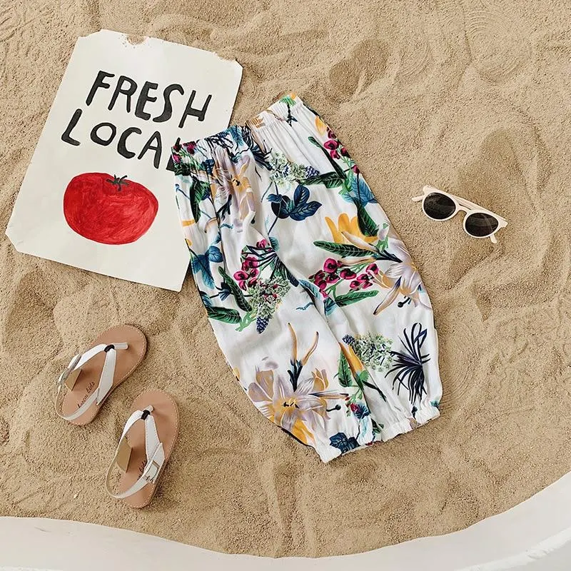 2-8T  Flower Print Pant For Girls Toddler Kid baby Clothes Spring Summer Loose Floral Elegant Cute Sweet Cotton Beach Trousers