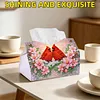 (24cm)Diamond Art Tissue Box DIY PU Napkin Cover for Home(Cardinal and flowers)