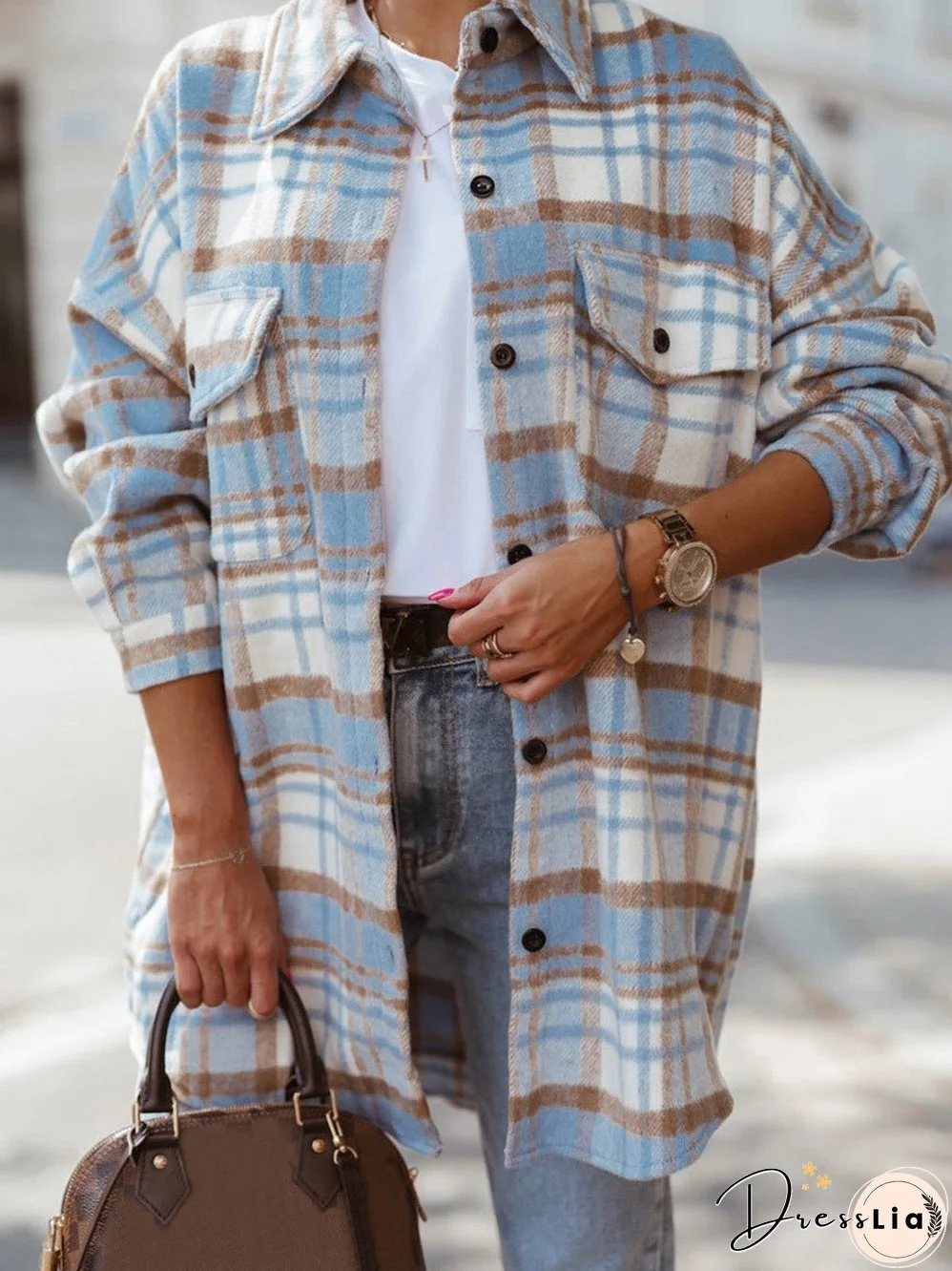 Blue and Brown Plaid Shirt