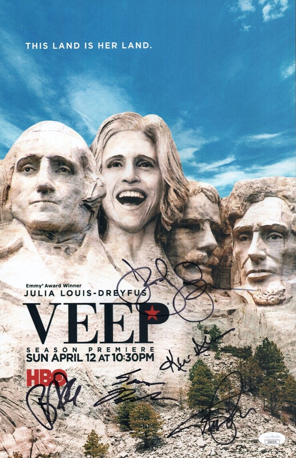 Julia Louis-Dreyfus VEEP CAST X5 Signed 11X17 Photo Poster painting Autograph JSA COA Cert