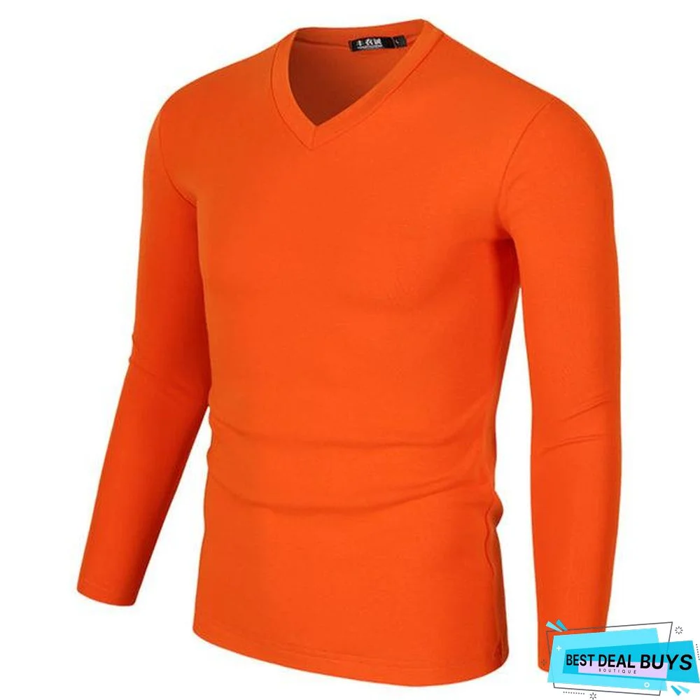 Tight Men T-Shirt Plus Size V-Neck Long Sleeve T-Shirt Men Fitness Clothing Slim Fit Fashion T-Shirt Men