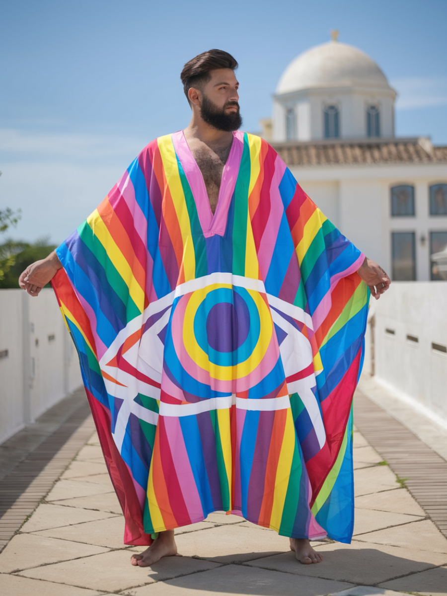Men's Colorful One Eye Polyester V Neck Robe
