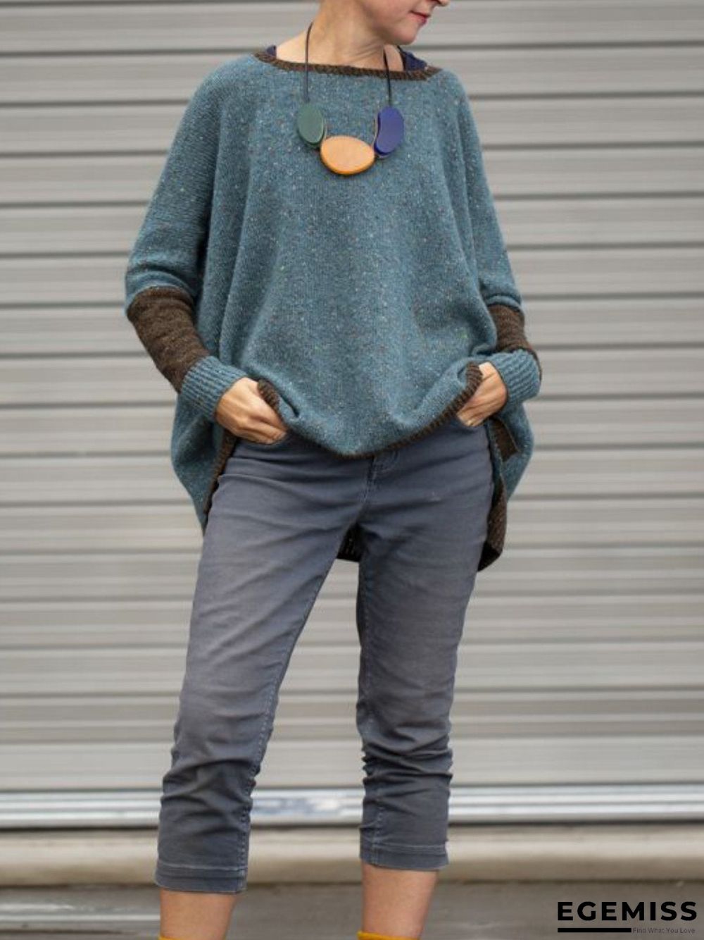 Casual Knitted Plain Round Neck Vintage Sweater | EGEMISS
