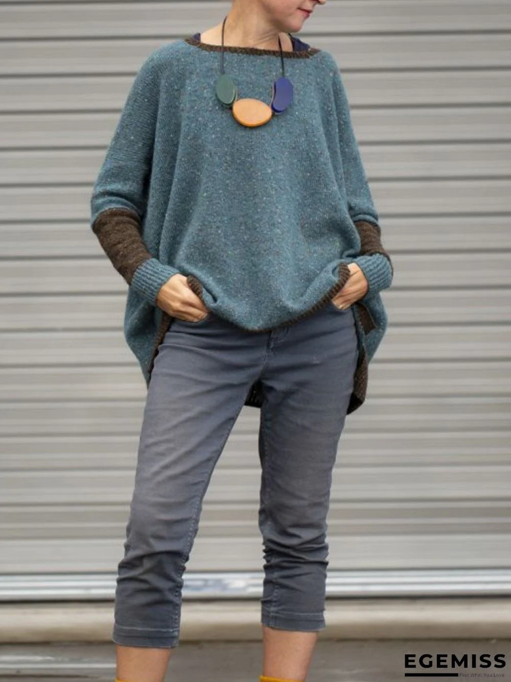 Casual Knitted Plain Round Neck Vintage Sweater | EGEMISS