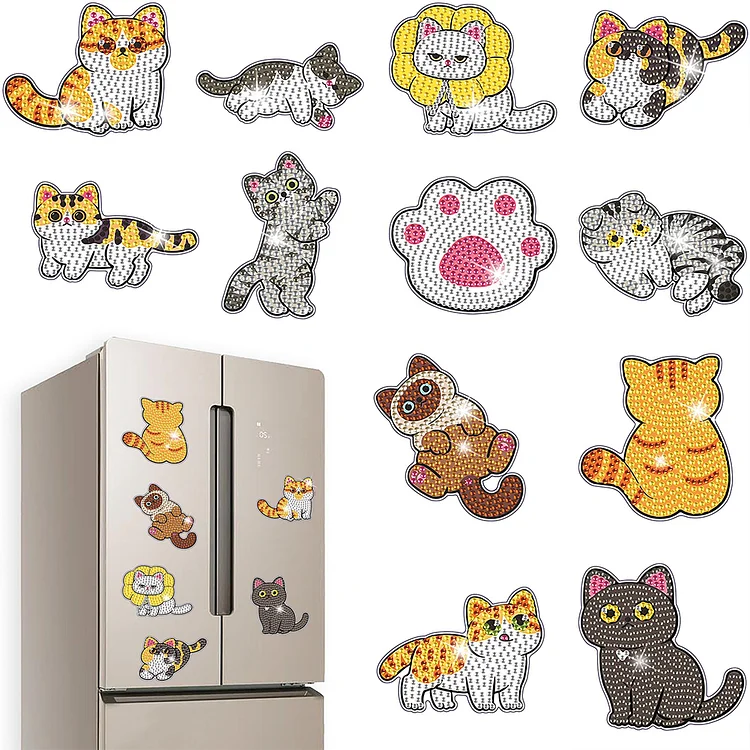 【Magnet Stickers】12Pcs Diamond Painting Fridge Magnet Kittle Diamond Painting Refrigerator Magnet gbfke