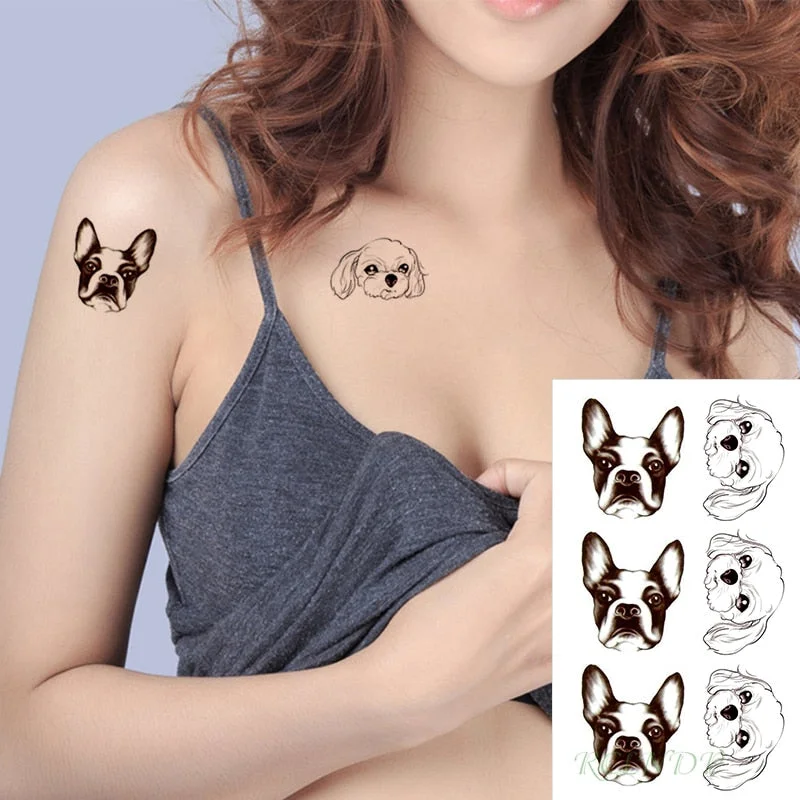 Waterproof Temporary Tattoo Stickers cartoon lovely dog head animal Fake Tatto Flash Tatoo small tattoos for girl Women Men kid