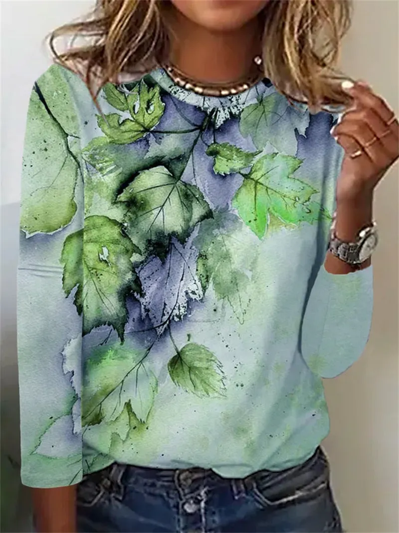 Women Long Sleeve Scoop Neck Floral Printed Tops