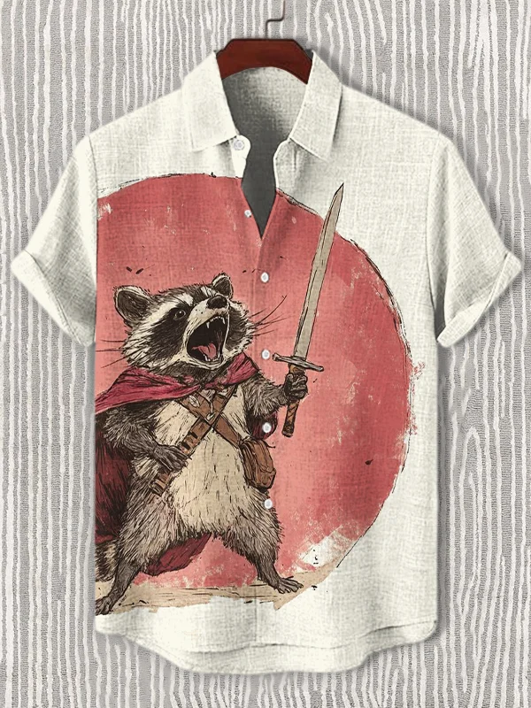 Men's Brave Raccoon Warrior Art Print Casual Shirt