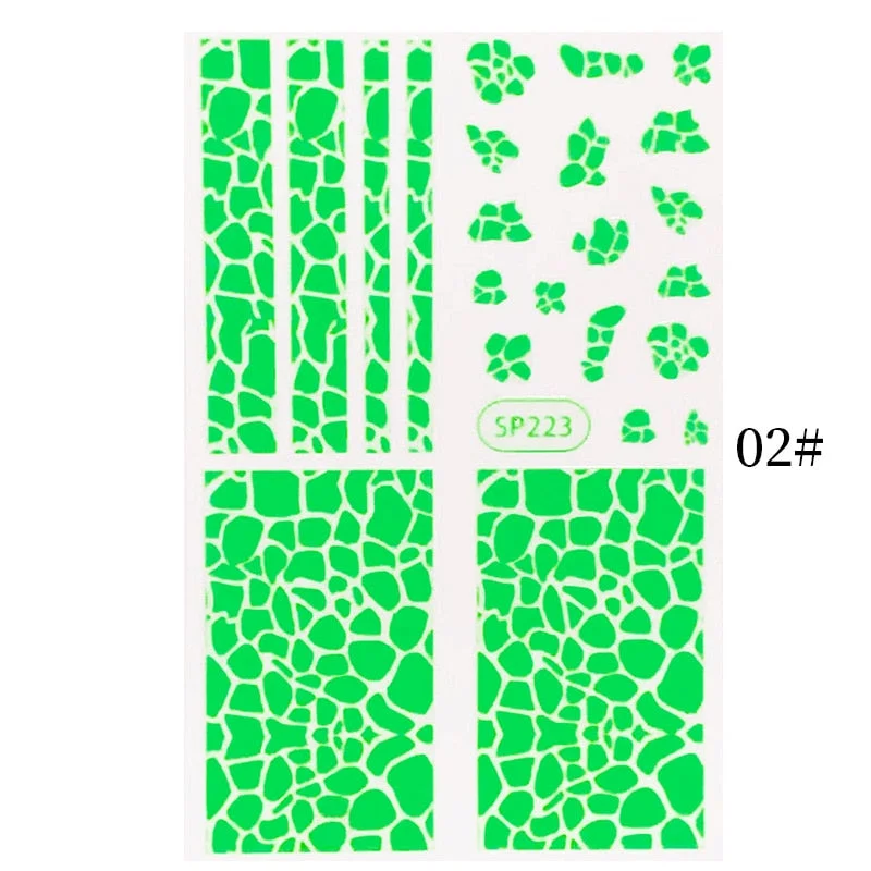 1PC Zebra Serpentine 3D Nail Stickers Fluorescence Green Leopard Prints Sliders Animal Skins Nail Art Decoration For Manicures