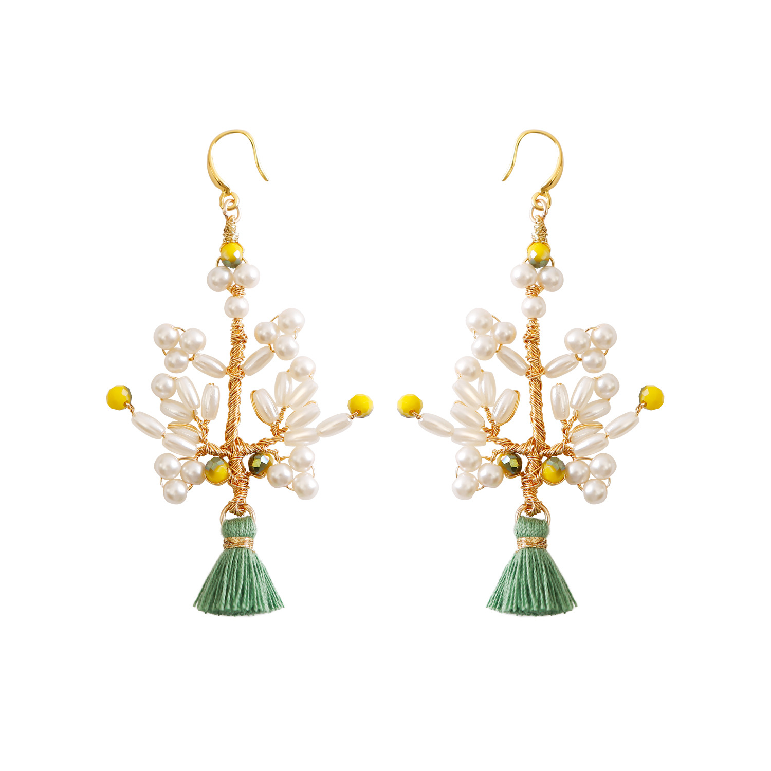 Handmade Tree Pearl Tassel Earrings