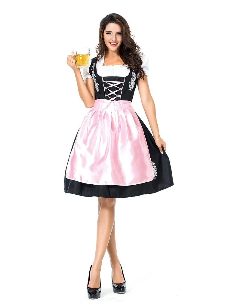 Womens Dress Pink Embroidered Oktoberfest Fraulein Costume