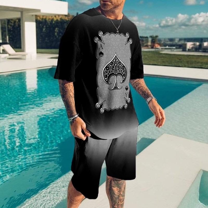 Gradient Ace Of Spades Print T-Shirt And Short Co-Ord