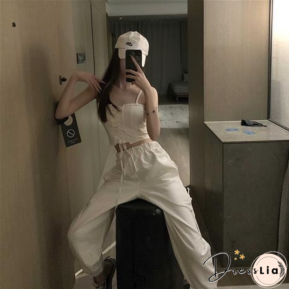 Camis Women Fashion Sexy French Crop Tops Casual Bandage Club Streetwear Off Shoulder Summer Korean Style White All-Match Chic