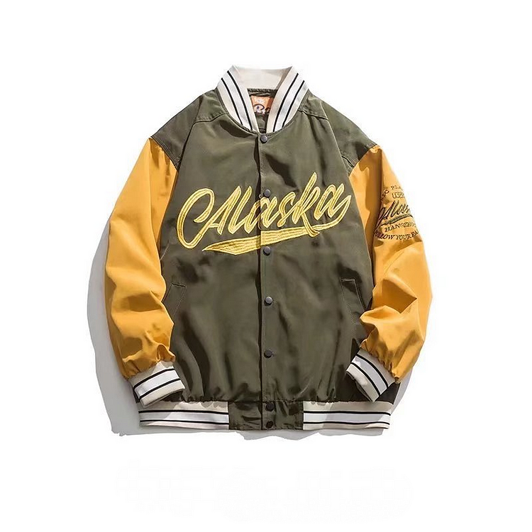 Embroidery Letters Patchwork Men's Baseball Varsity Jackets at Hiphopee