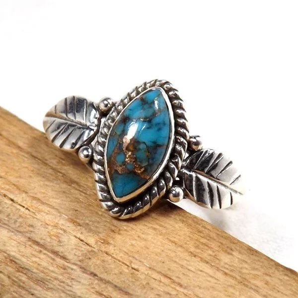 Sterling Silver Vintage Turquoise Leaf Ring