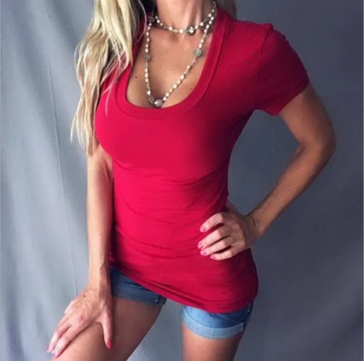 Solid Color V-Neck Short Sleeve T-Shirt