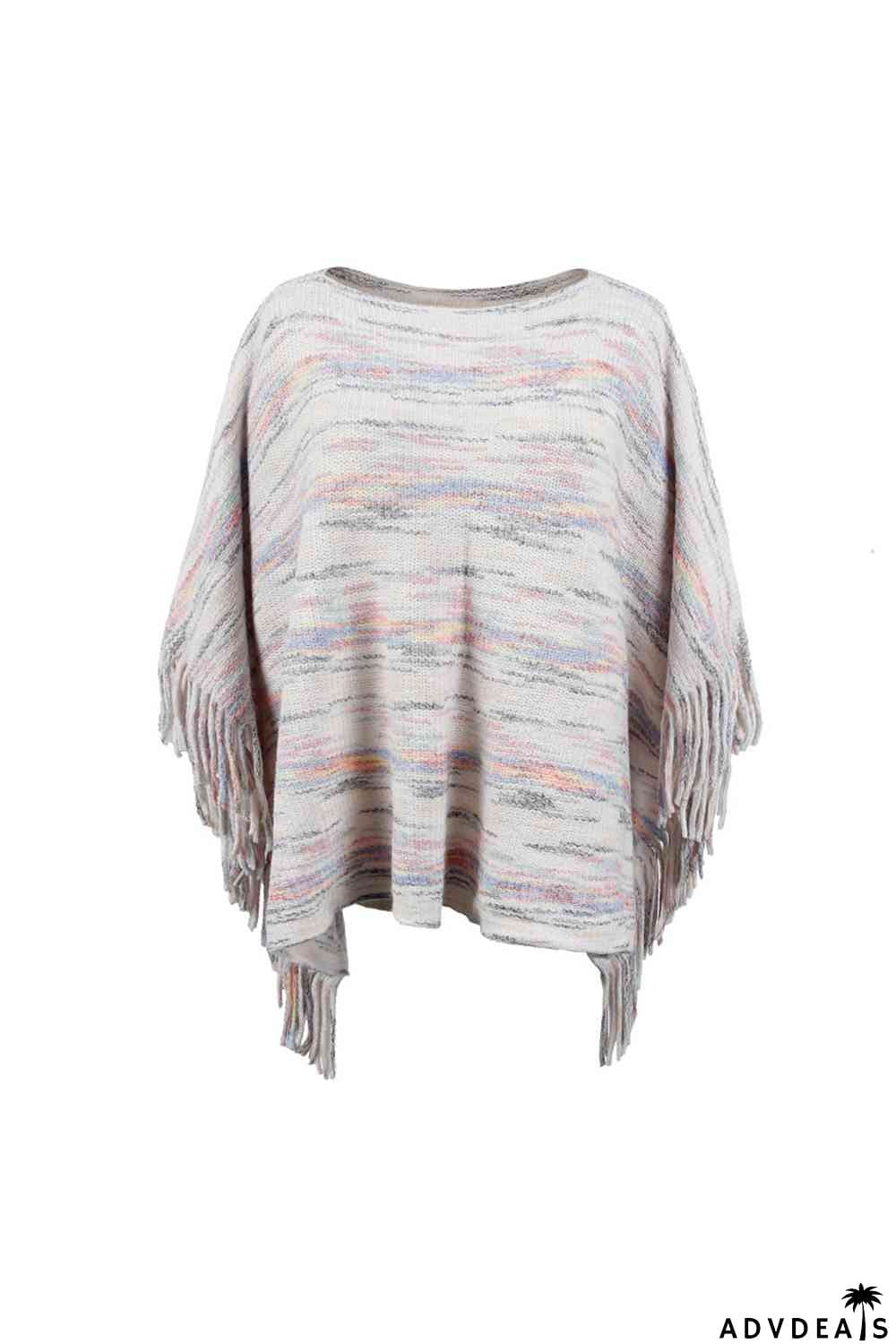 Round Neck Fringe Detail Sleeve Poncho