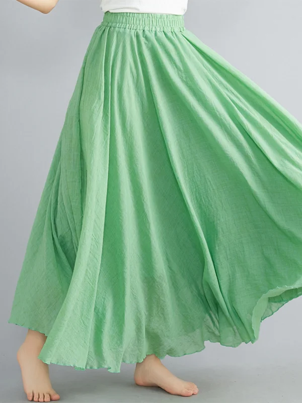 A-Line Loose Elasticity Pleated Solid Color Skirts