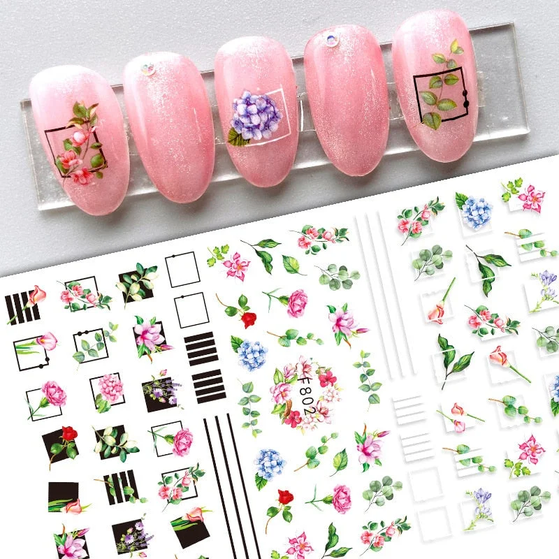 1pcs Black White 3D Nail Art Stickers Sliders Flowers Mandala Leaf Geometry Adhesive Nail Decals Foil Design Manicure