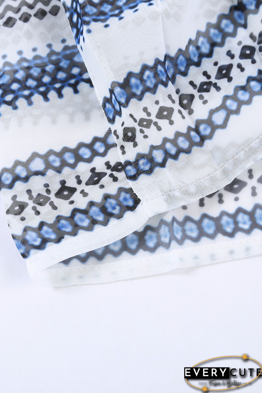 Sky Blue Geometric Print V neck Flare Half Sleeve Ruffle Swing Mini Dress