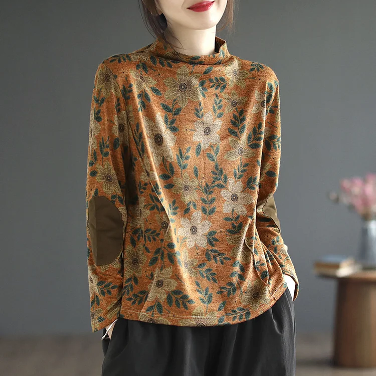 Artistic Print Knitted Vintage Floral T-Shirt