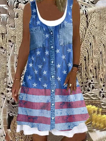 Women's casual American flag print dress