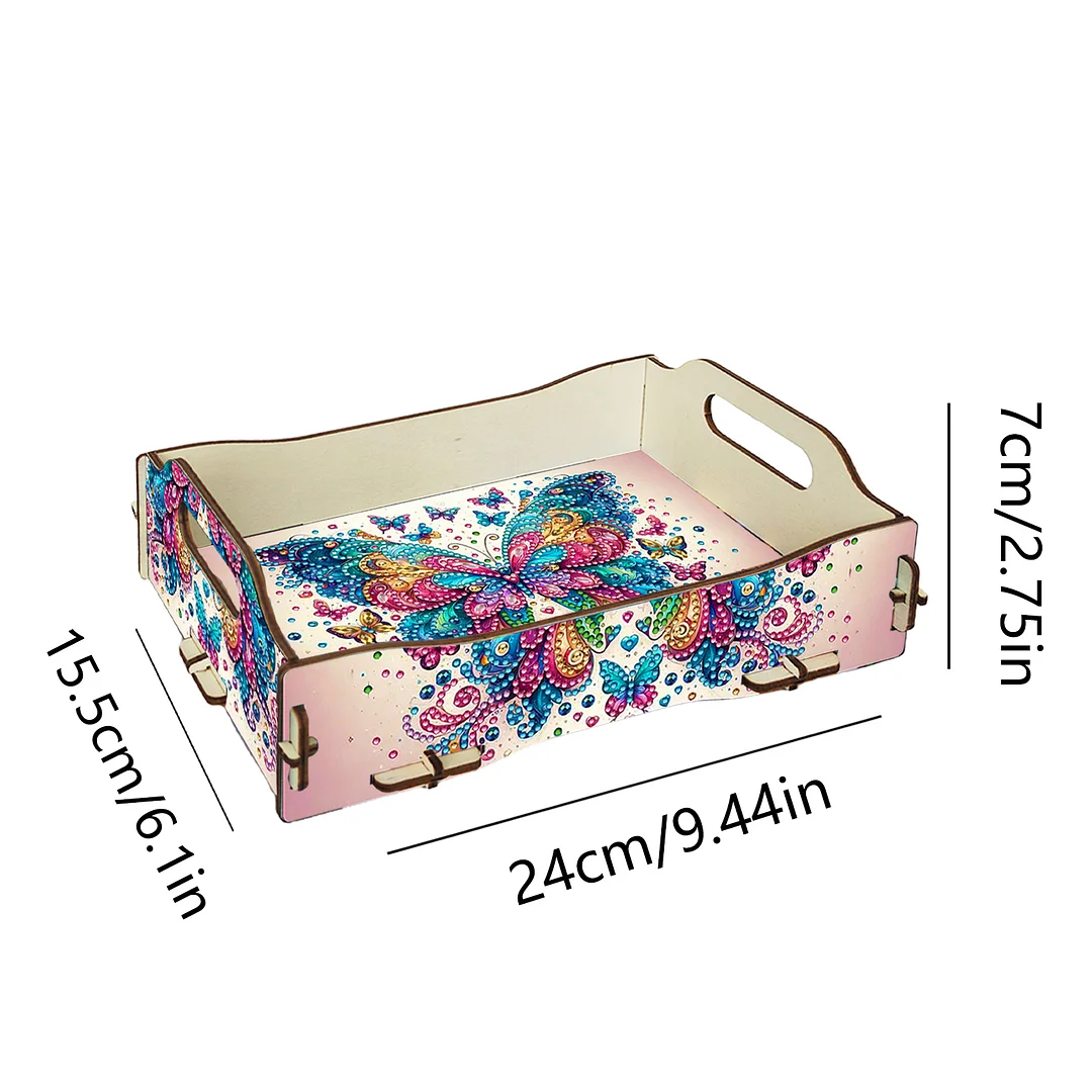5D DIY Butterfly Diamond Painting Serving Tray with Handle for Coffee Table