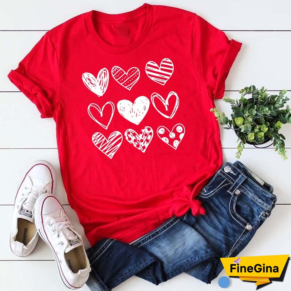 Maycaur Fashion Women T Shirt Love Heart Printed T Shirt Casual Red Tops 90s Valentine's Shirt Female Harajuku Graphic Tshirt
