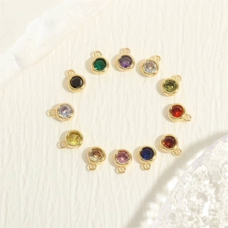 Minimalist Round Copper Plating Inlay Zircon 18k Gold Plated Charms