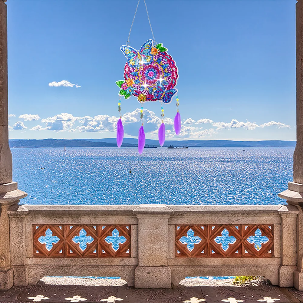 DIY Butterfly Double Sided Diamond Painting Hanging Pendant Feather Wind Chime