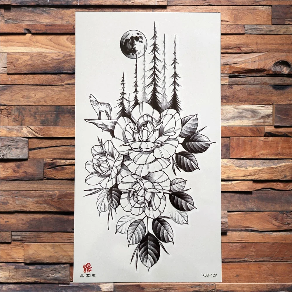 Black Dragon King Temporary Tattoo For Men Women Tree Snake Flower Tattoos Waterproof Unique Sword Flash Fake Tatoos Armbands