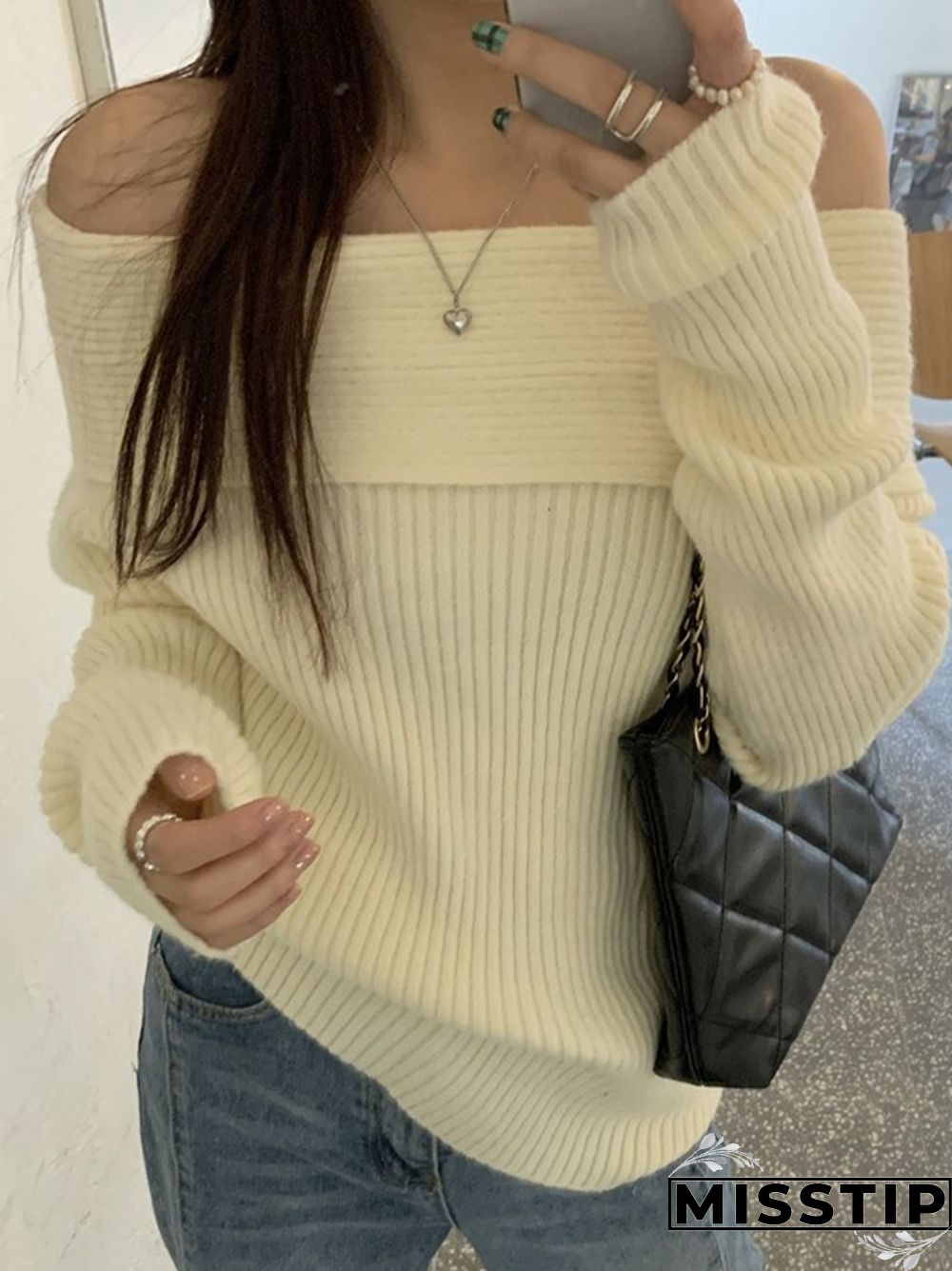 Solid Off Shoulder Knit Sweater
