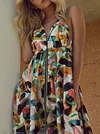 Floral-Print Deep V-Neck Backless Bohemia Maxi Dress