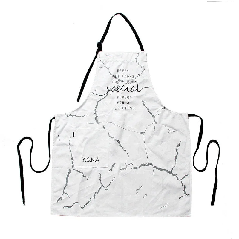 INS Nordic Cotton Apron Black White Marble Cooking Aprons For Men Women with Big Pocket Bib Overalls Kitchen Baking Accessories