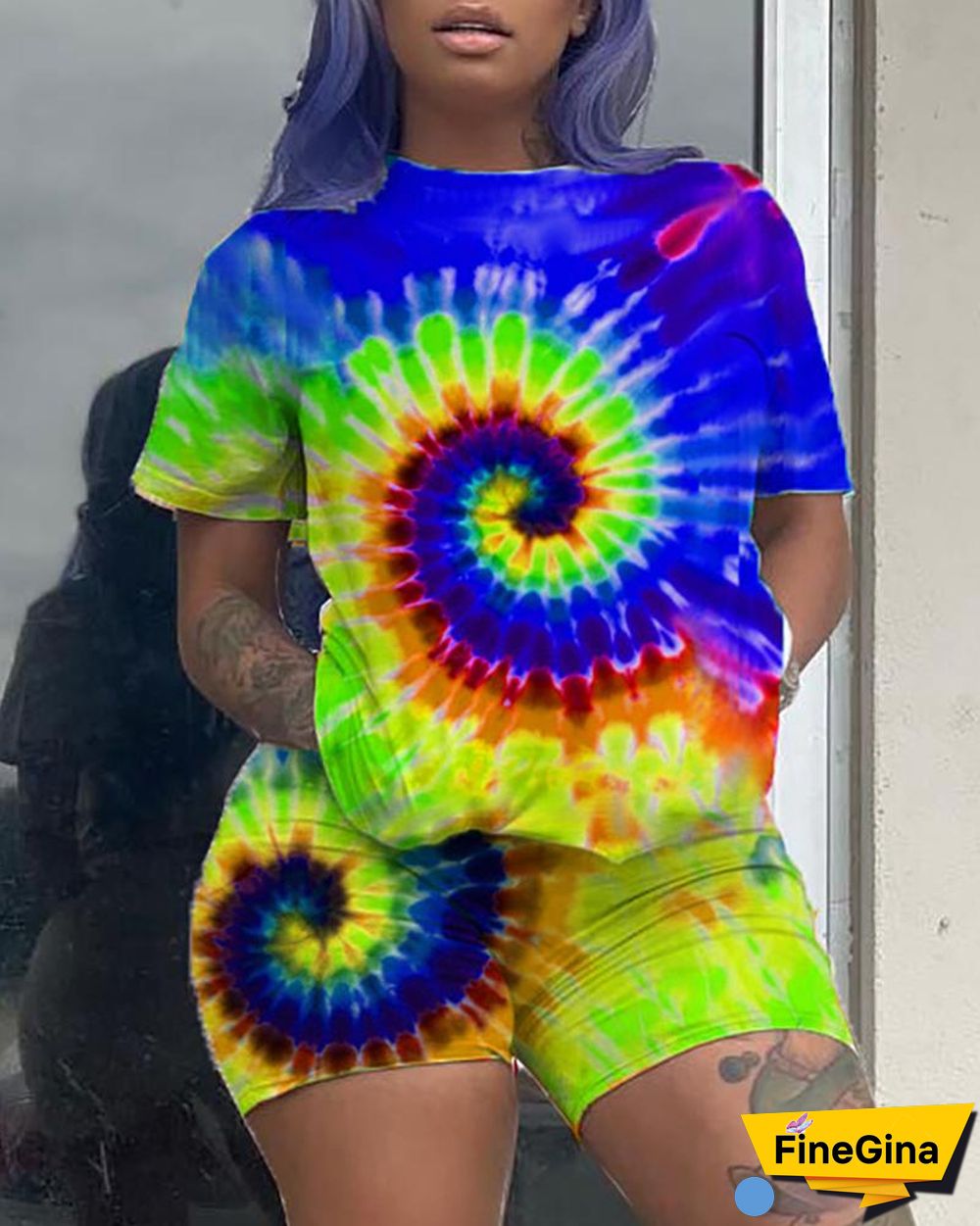 Short Sleeve Print Top With Shorts