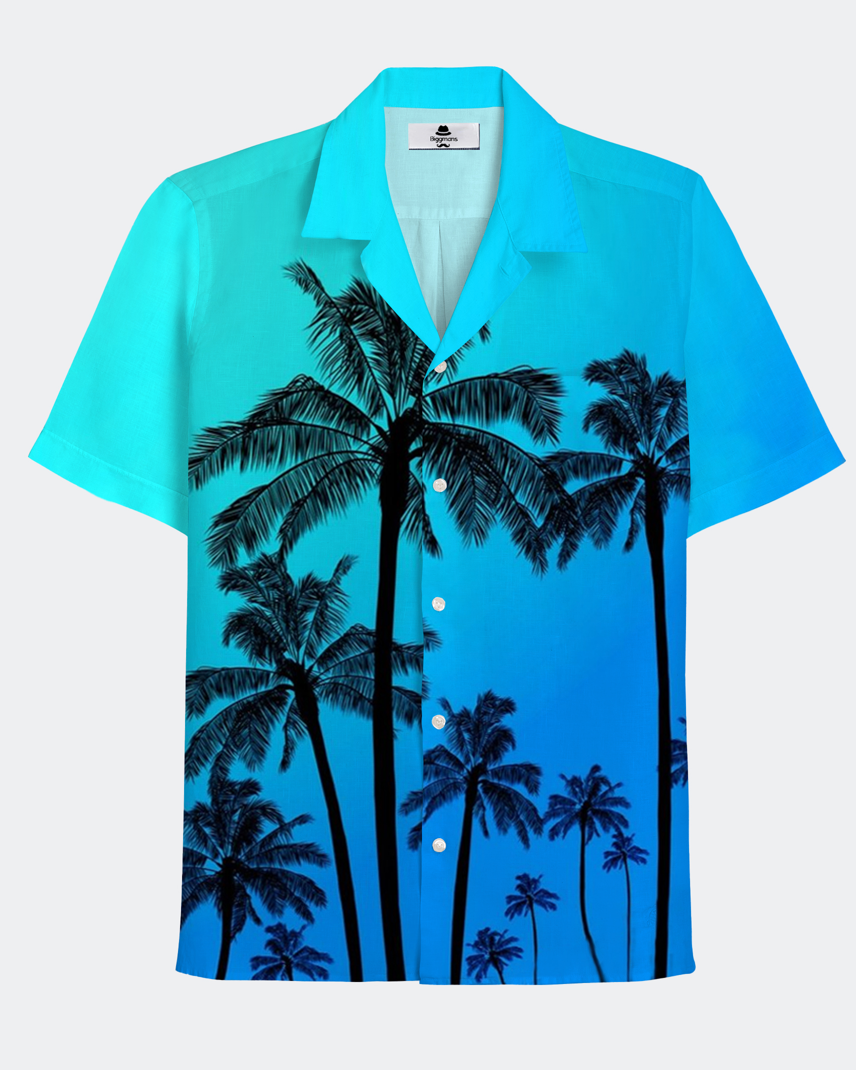 Hawaiian Casual Big Brown Tree Gradient Blue Men's Plus Size Cuban Nearline Short Sleeve Shirt