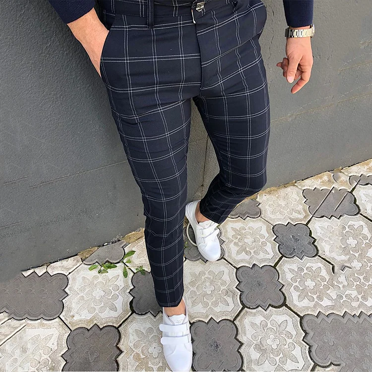 BrosWear Men's Fashion Plaid Casual Pants