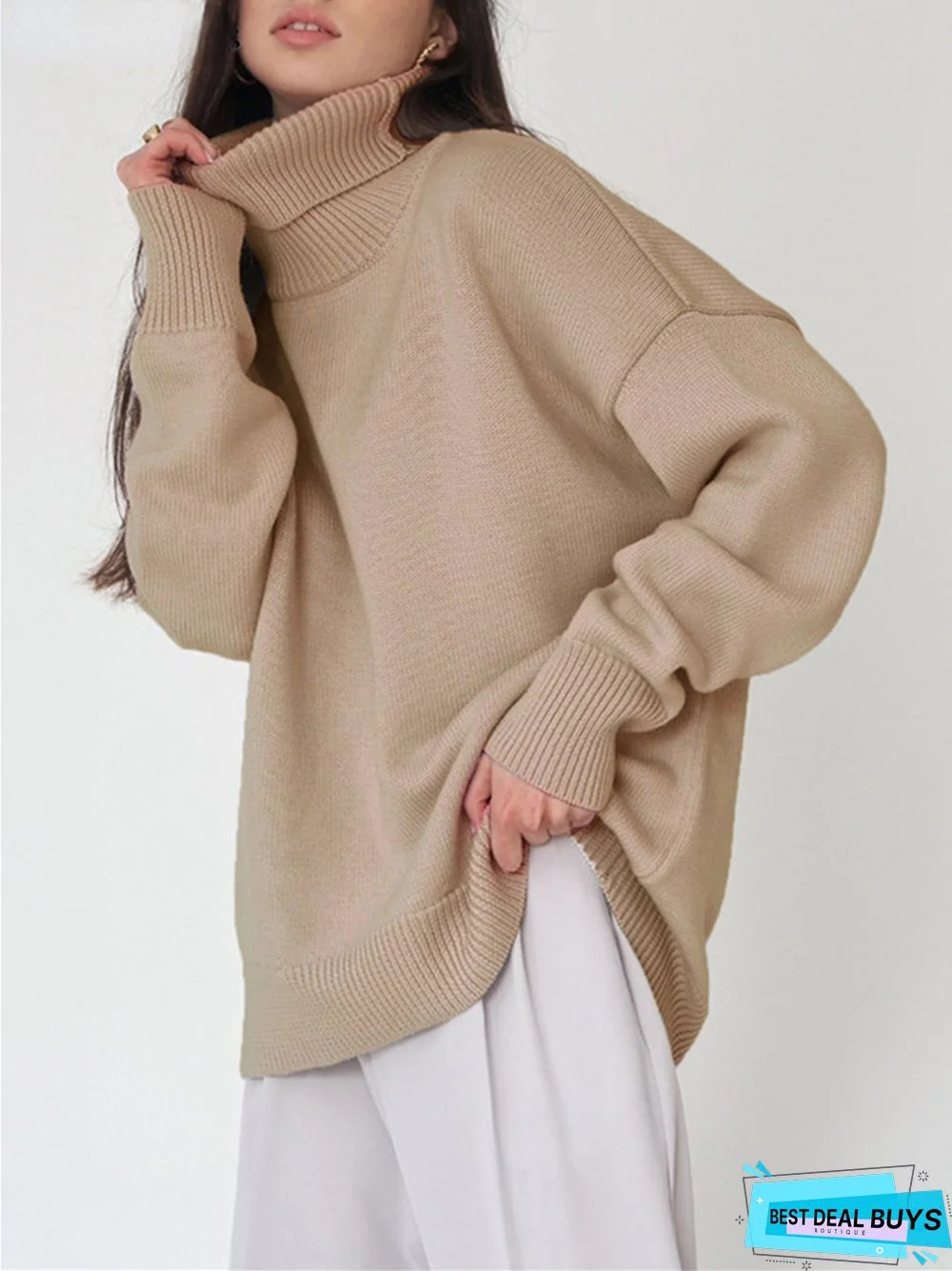 Comfortable Loose Solid Color Classic Versatile Turtleneck Sweater