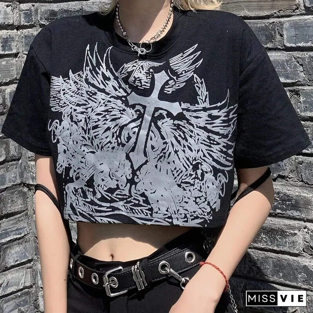 Gothic Style Crop Top Harajuku Graphic T Shirt For Women Ulzzang Tshirt Summer Tee Short Clothes Short Sleeve Album Y2k