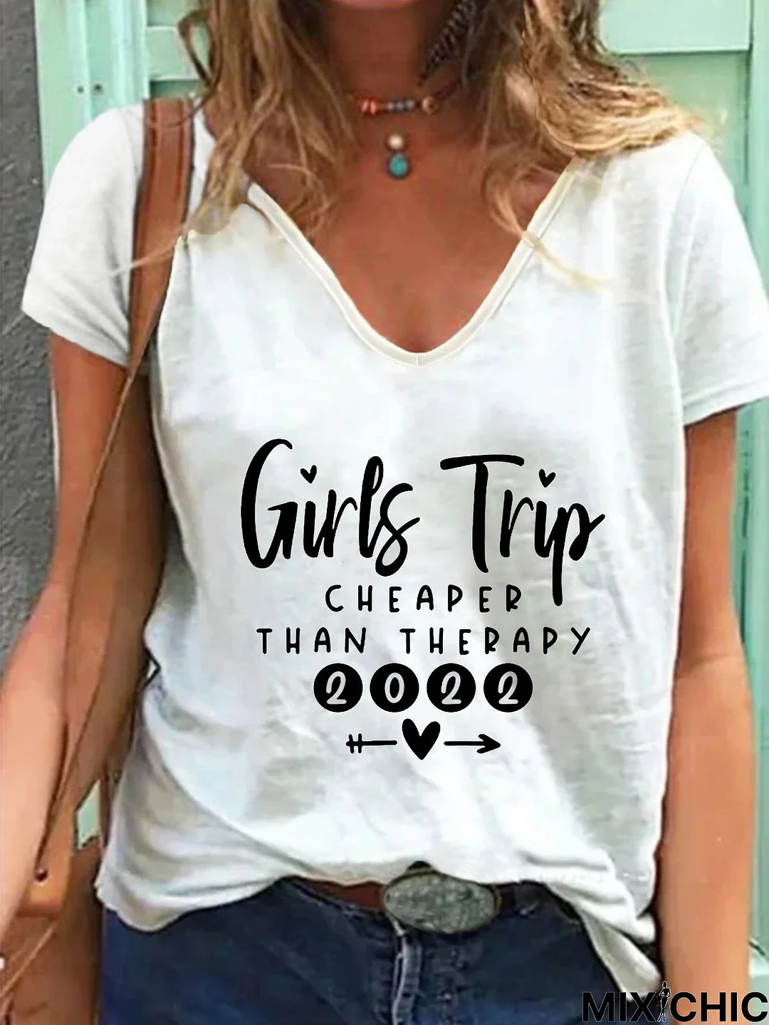 Women's T-shirt girls trip cheaper than therapy  heart short-sleeved summer Fall Top for women casual T-shirt blouse