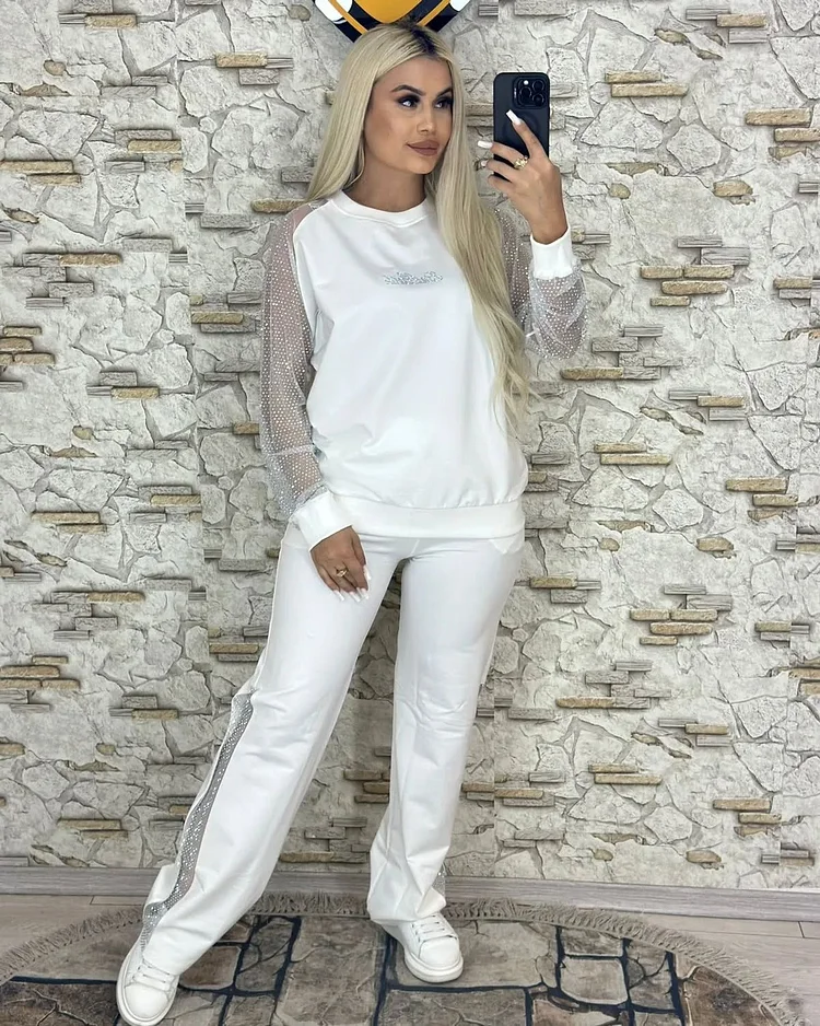 Women's Chic Casual Two-piece Set with Transparent Mesh Details