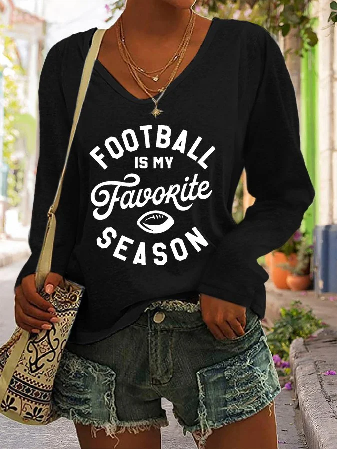 Football Print V-Neck Casual T-Shirt socialshop